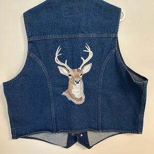 Wrangler XXL Denim Vest Fox Eagle‎ Deer Embroidery Western Cowboy Style